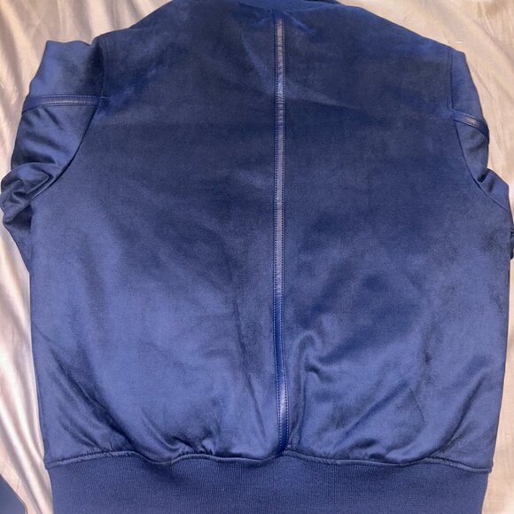 Robert Graham Vegan Faux Suede Navy Blue Quilt Lined Zip Up Bomber Jacket M NEW - Picture 3 of 3